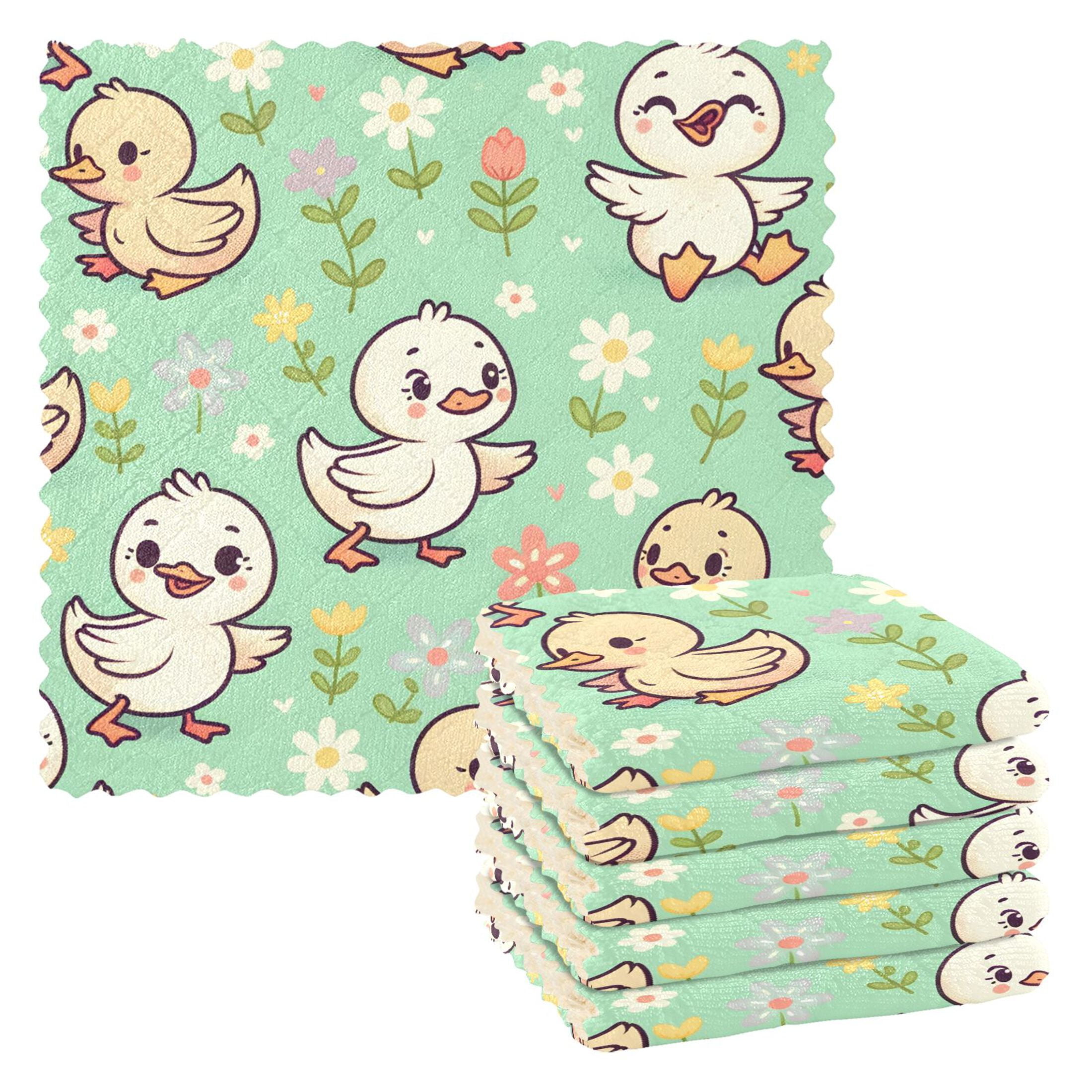 6 Packs Cartoon Duck and Flowers Kitchen Dish Towels Soft Absorbent
