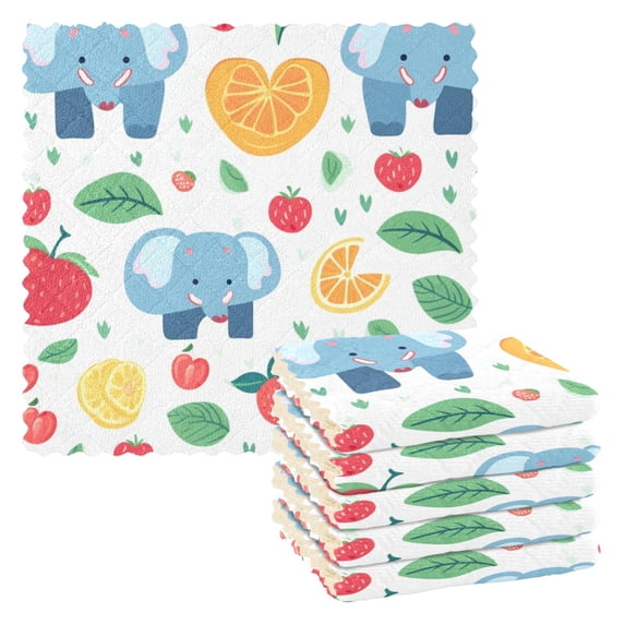 6 Packs Cartoon Elephant Leaf Strawberry Kitchen Dish Towels Soft Absorbent Dish Cloths 11"x11"