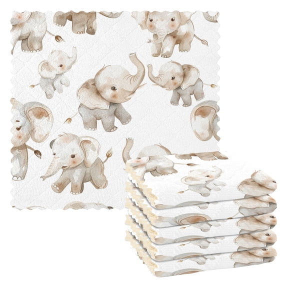 6 Packs Cartoon Elephants Kitchen Dish Towels Soft Absorbent Dish Cloths 11"x11"
