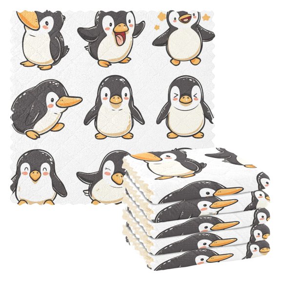6 Packs Cartoon Happy Penguins Kitchen Dish Towels Soft Absorbent Dish Cloths 11"x11"