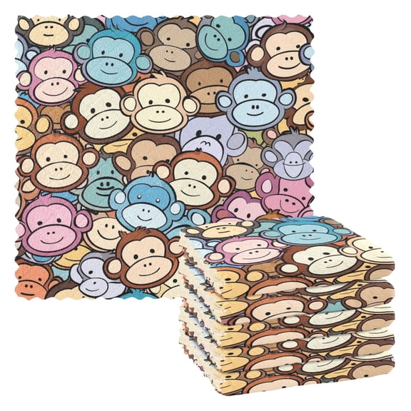 6 Packs Cartoon Monkeys Face Kitchen Dish Towels Soft Absorbent Dish Cloths 11"x11"