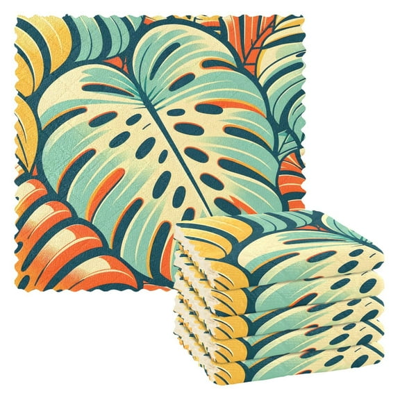 6 Packs Cartoon Monstera Leaf Kitchen Dish Towels Soft Absorbent Dish Cloths 11"x11"