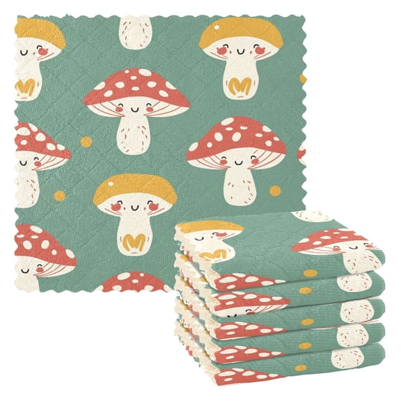 6 Packs Cartoon Mushroom Kitchen Dish Towels Soft Absorbent Dish Cloths 11"x11"