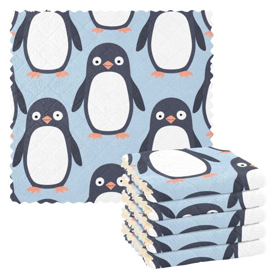 6 Packs Cartoon Penguins Kitchen Dish Towels Soft Absorbent Dish Cloths 11"x11"