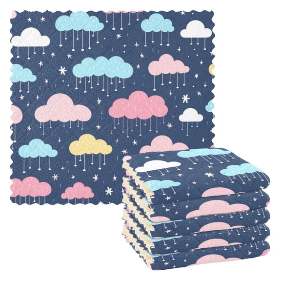 6 Packs Cartoon Raining Clouds Kitchen Dish Towels Soft Absorbent Dish Cloths 11"x11"