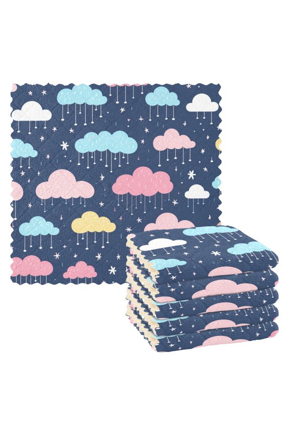 6 Packs Cartoon Raining Clouds Kitchen Dish Towels Soft Absorbent Dish Cloths 11"x11"