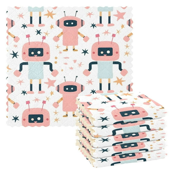 6 Packs Cartoon Robot Kitchen Dish Towels Soft Absorbent Dish Cloths 11"x11"