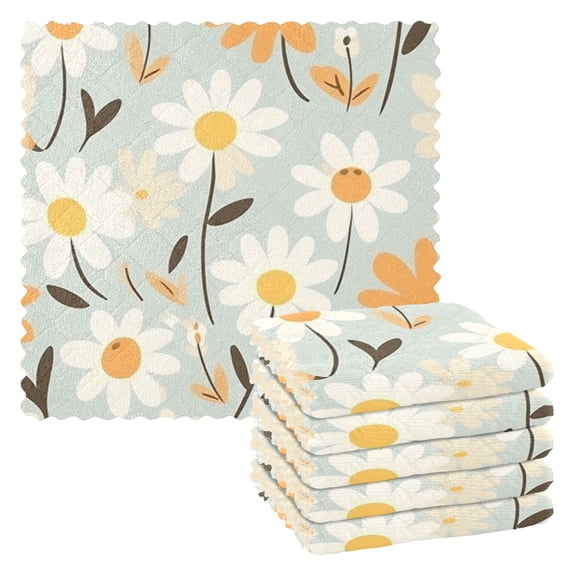 6 Packs Cartoon Simple Daisies Kitchen Dish Towels Soft Absorbent Dish Cloths 11"x11"