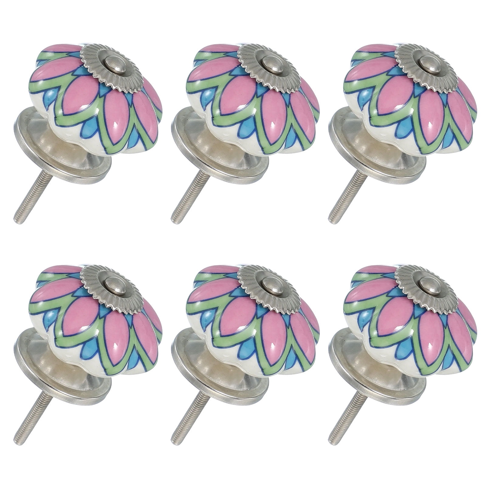 6 Packs Ceramic Knobs, Pumpkin Ceramic Cabinet Drawer Knobs with Screw for Closet Drawer Cupboard Wardrobe, Red/Green/Blue