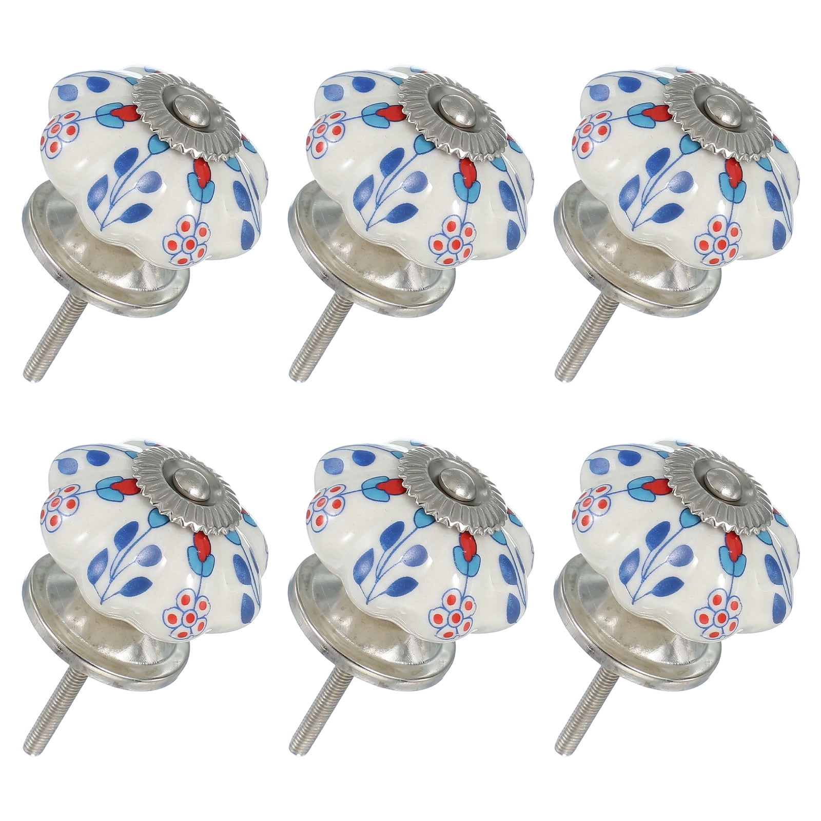 6 Packs Ceramic Knobs, Pumpkin Ceramic Cabinet Drawer Knobs with Screw for Closet Drawer Cupboard Wardrobe, White/Blue/Red (Flower)