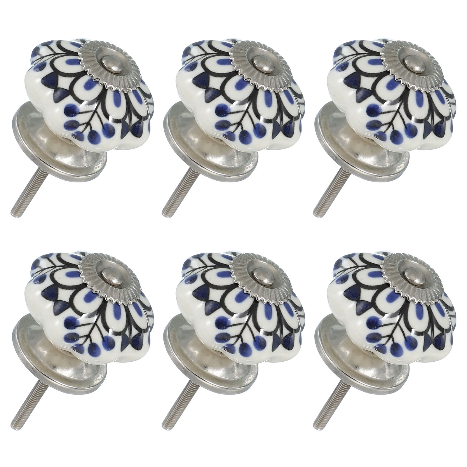 Uxcell 6 Packs Ceramic Knobs Pumpkin Ceramic Cabinet Drawer Knobs with Screw White Dark Blue