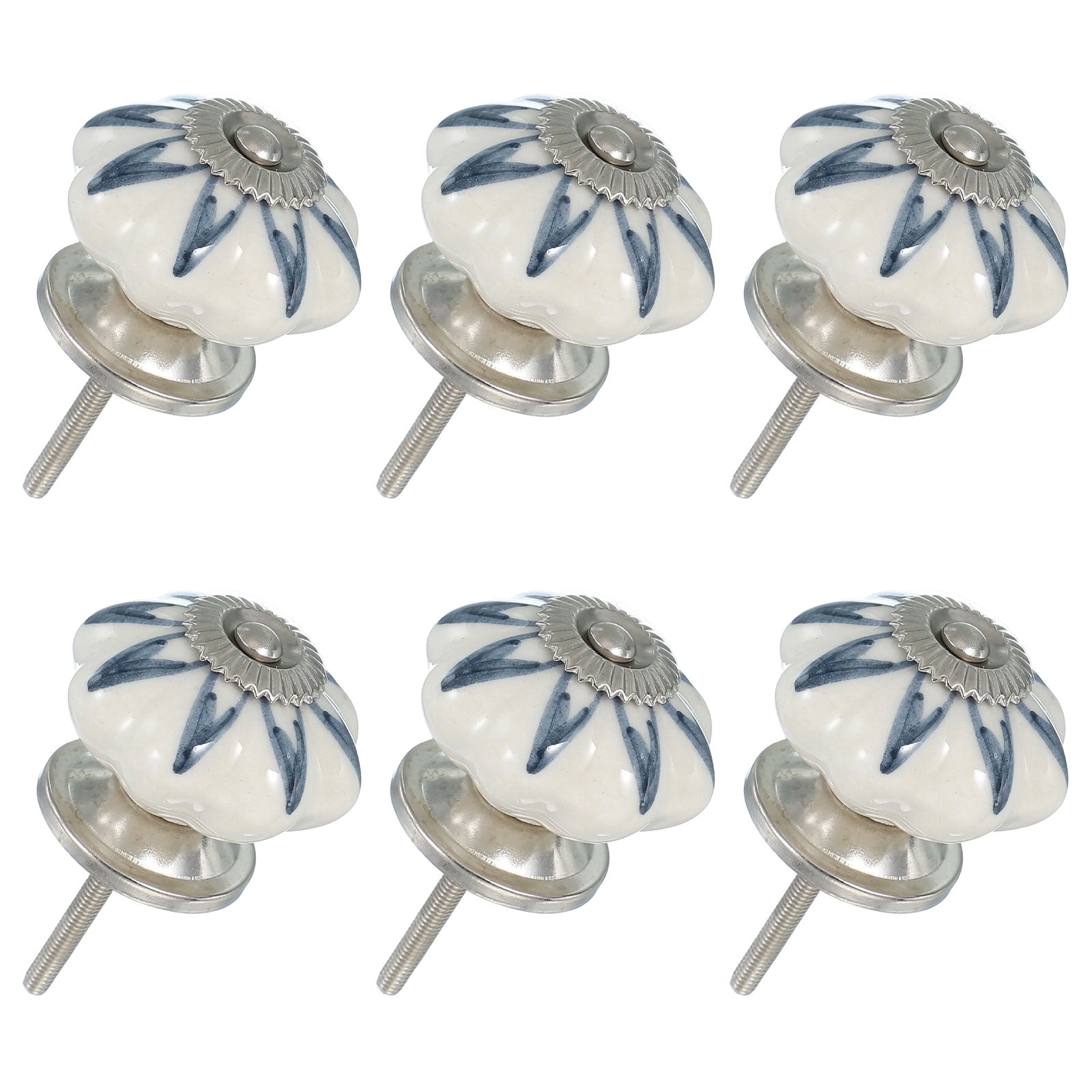 6 Packs Ceramic Knobs, Pumpkin Ceramic Cabinet Drawer Knobs with Screw for Closet Drawer Cupboard Wardrobe, White/Dark Blue