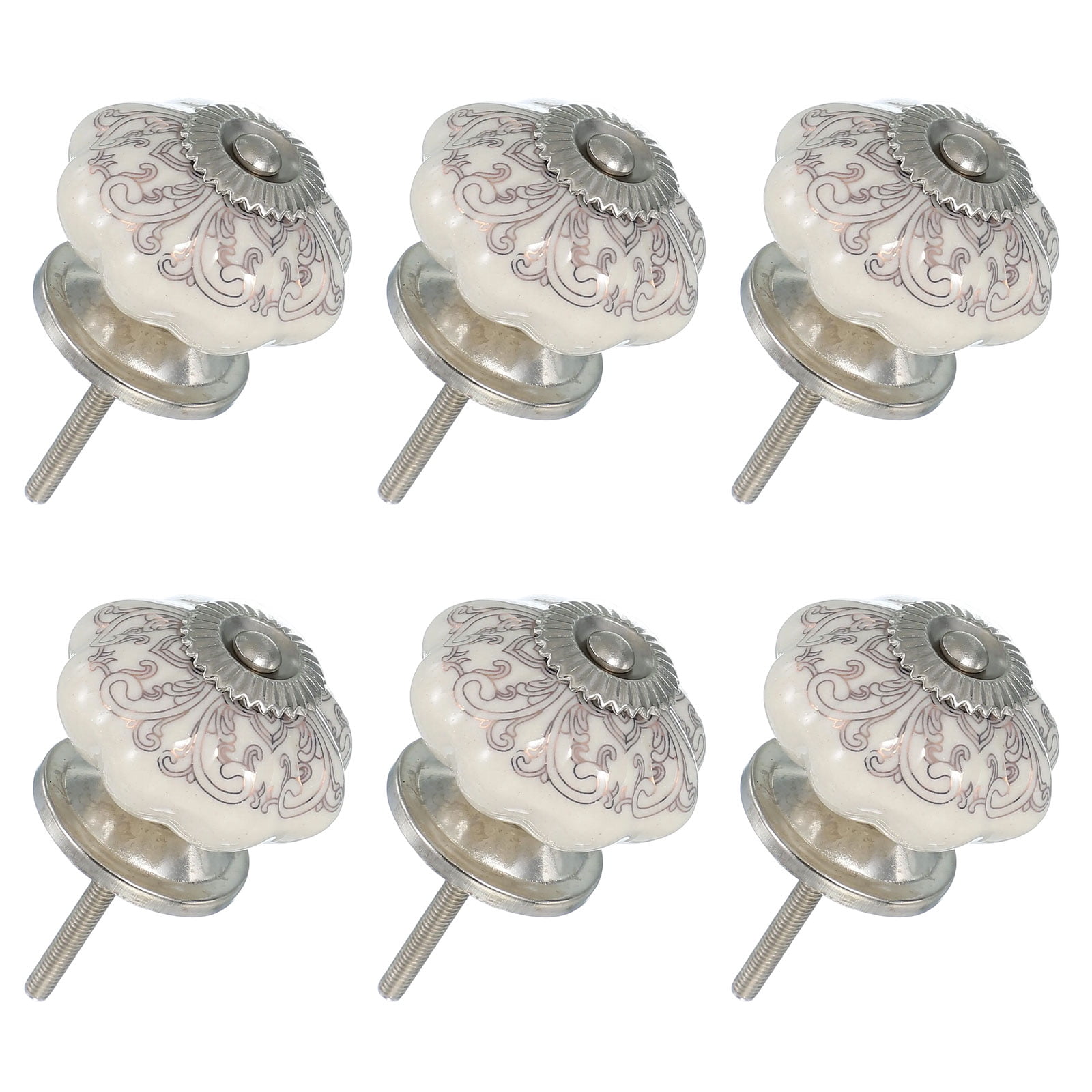 6 Packs Ceramic Knobs, Pumpkin Ceramic Cabinet Drawer Knobs with Screw for Closet Drawer Cupboard Wardrobe, White/Gold
