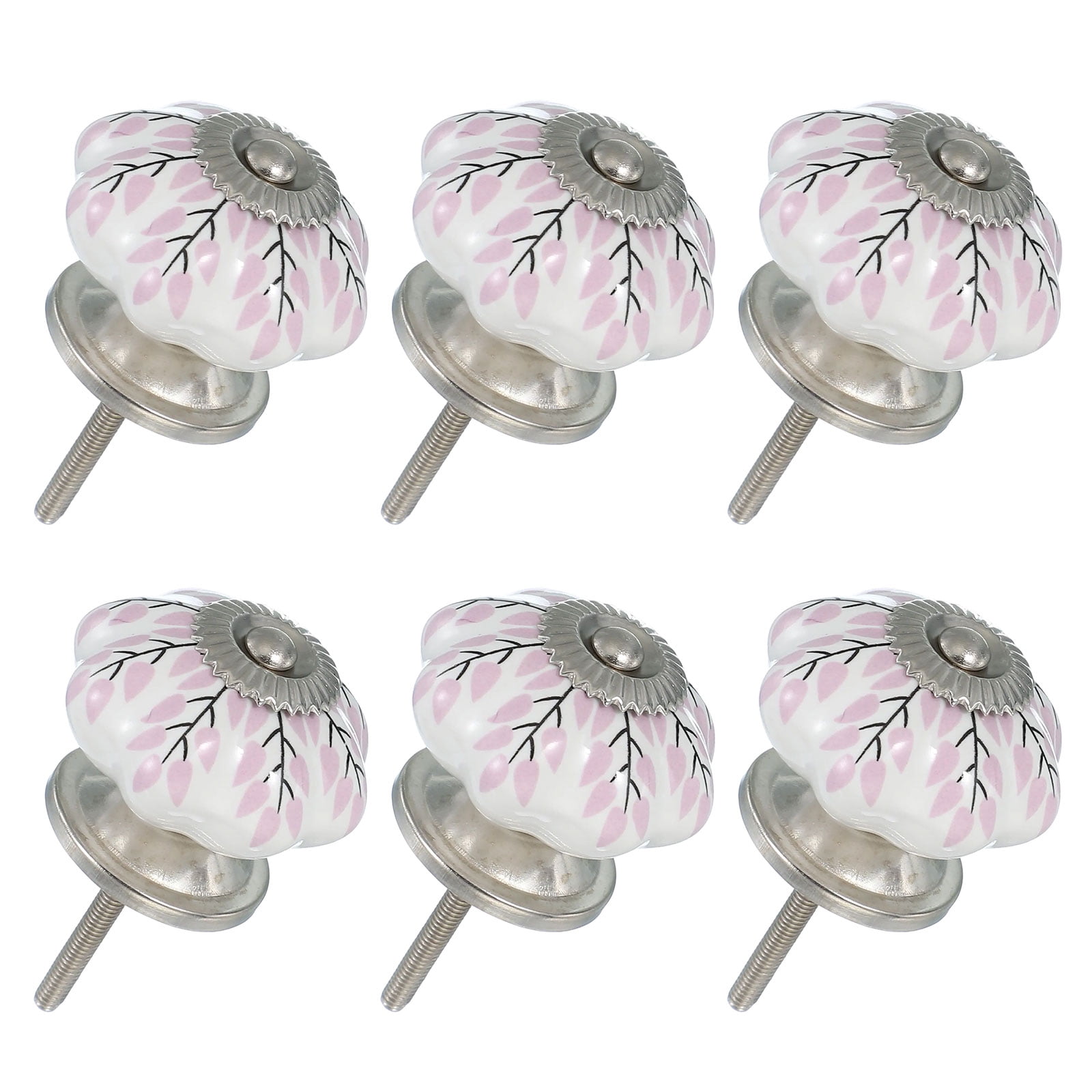 6 Packs Ceramic Knobs, Pumpkin Ceramic Cabinet Drawer Knobs with Screw for Closet Drawer Cupboard Wardrobe, White/Pink/Black