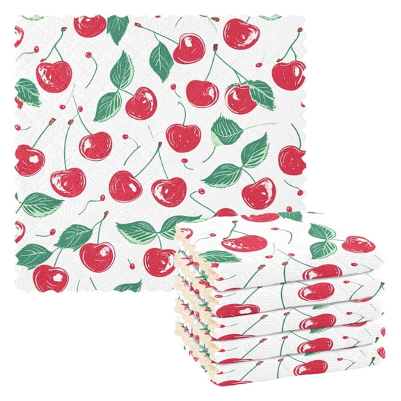 6 Packs Cherry Fruit with Leaf Kitchen Dish Towels Soft Absorbent Dish Cloths 11"x11"