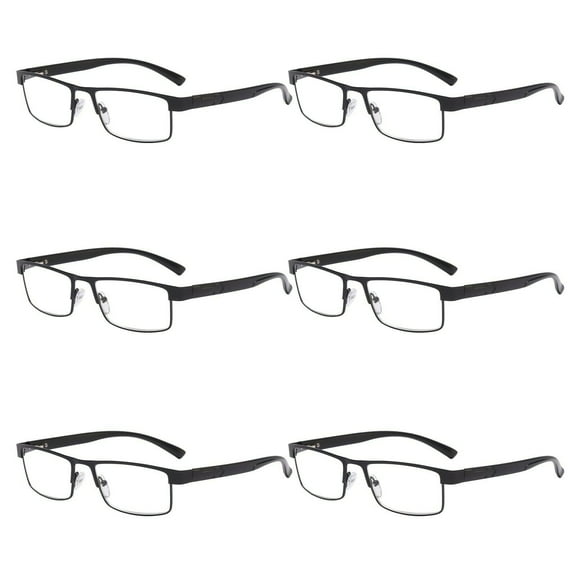 6 Packs Classic Style Rectangular Metal Frame Reading Glasses Spring Hinge Readers for Men Women +1.00