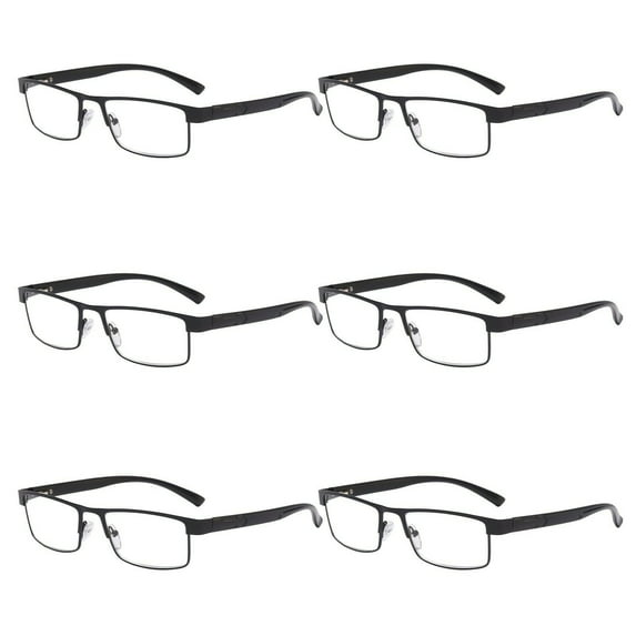6 Packs Classic Style Rectangular Metal Frame Reading Glasses Spring Hinge Readers for Men Women +1.50