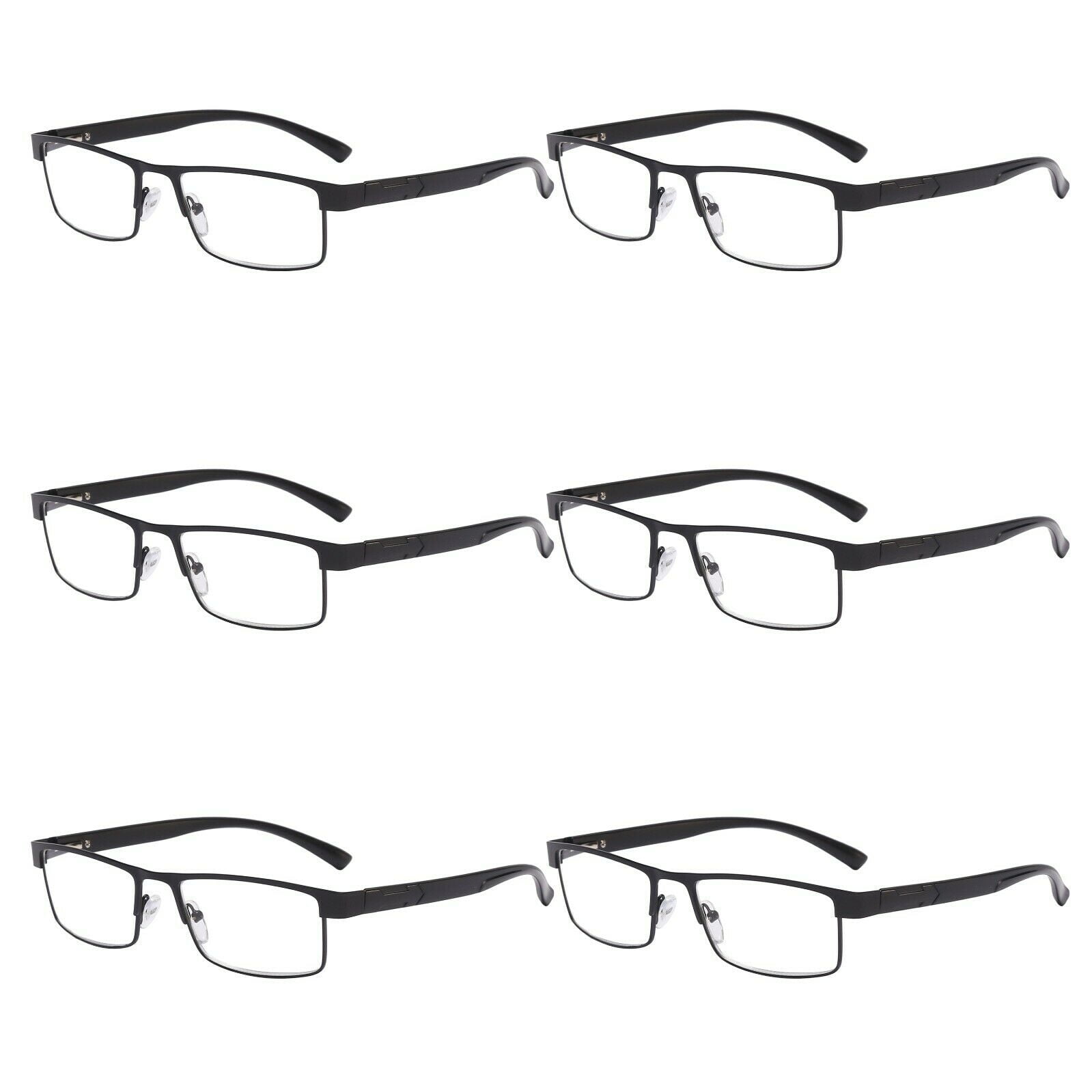 6 Packs Classic Style Rectangular Metal Frame Reading Glasses Spring Hinge Readers for Men Women +2.00