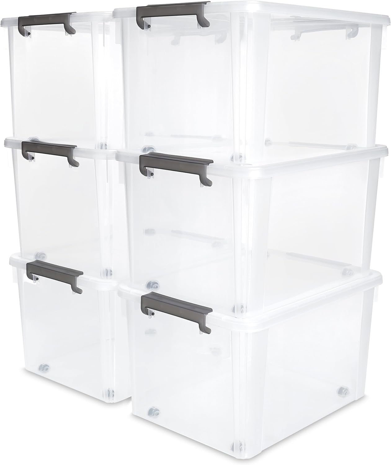 6 Packs Clear 58 Quart Storage Latch Boxbins With Wheels Plastic