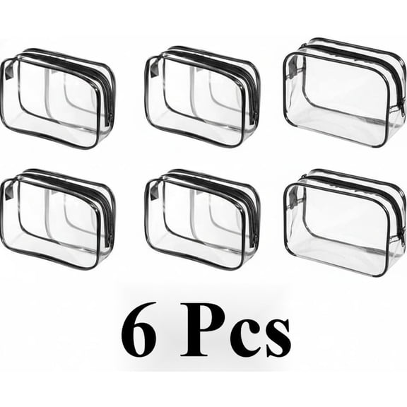 6 Packs Clear Cosmetics Bags for Women Men Waterproof Toiletry Bags PVC Makeup Bags Organizer Case with Zipper for Travel Bathroom (6 Black Colors)