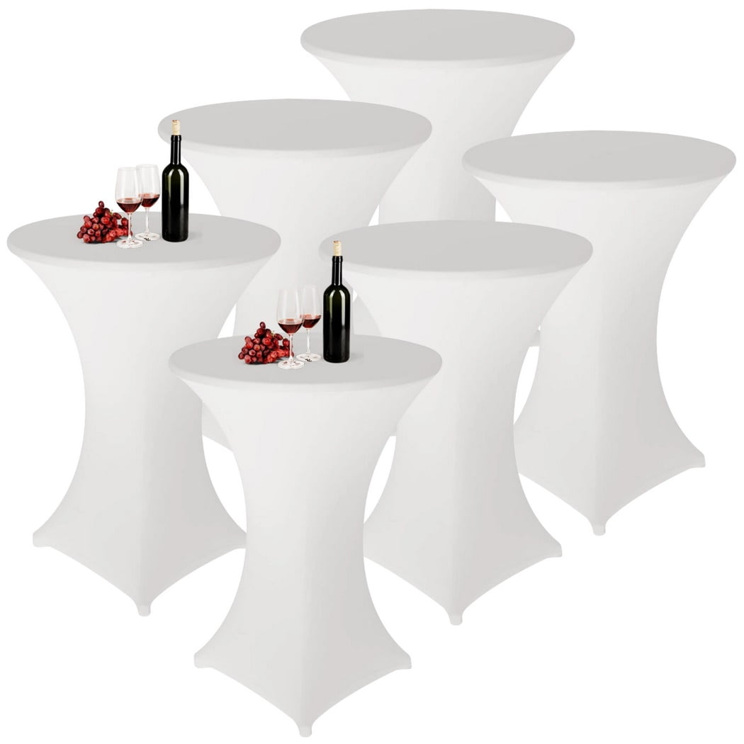 White Stretchable Spandex Cocktail Table Covers, 32" x 43" Fitted Round Set of 6
