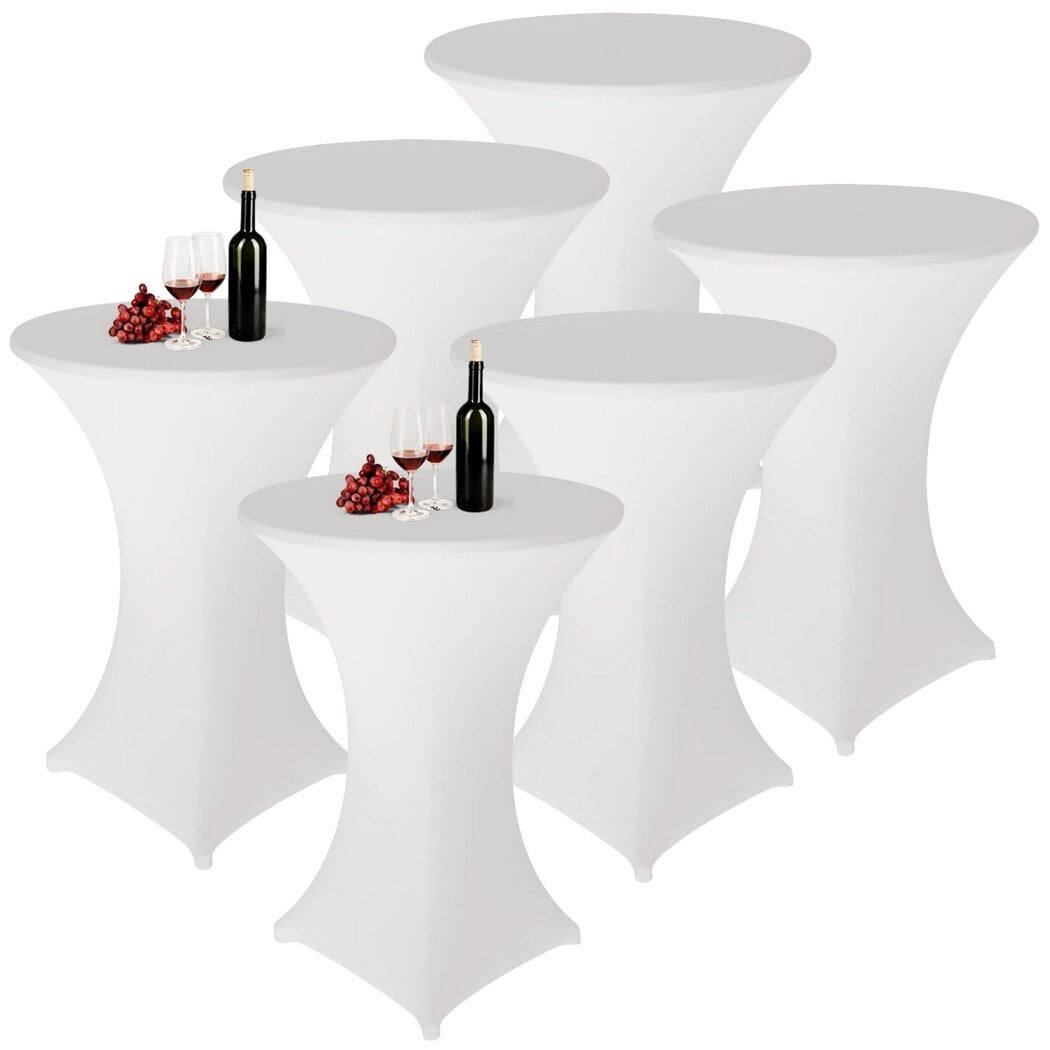 White Stretchable Spandex Cocktail Table Covers, 32" x 43" Fitted Round Set of 6