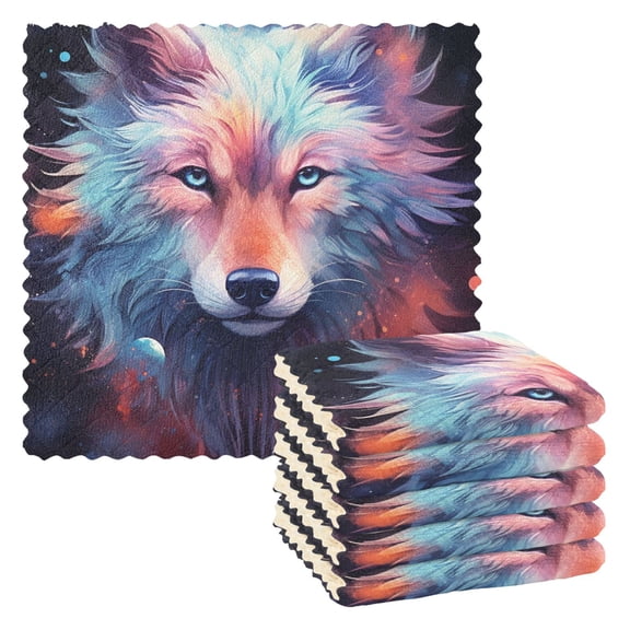 6 Packs Colorful Hair Wolf Head Kitchen Dish Towels Soft Absorbent Dish Cloths 11"x11"