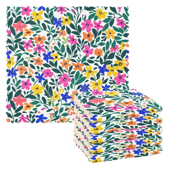 6 Packs Colorful Little Flowers and Leaves Kitchen Dish Towels Soft Absorbent Dish Cloths 11"x11"