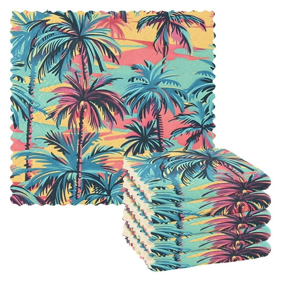 6 Packs Colorful Palm Tree Kitchen Dish Towels Soft Absorbent Dish Cloths 11"x11"