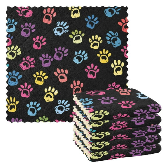6 Packs Colorful Paw Kitchen Dish Towels Soft Absorbent Dish Cloths 11"x11"