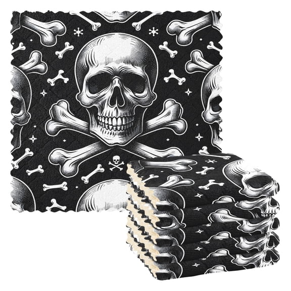 6 Packs Cool Skull and Crossbones Kitchen Dish Towels Soft Absorbent Dish Cloths 11"x11"