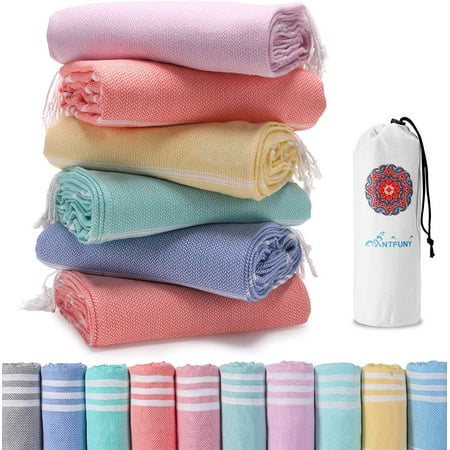 6 Packs Cotton Turkish Beach Towels Quick Dry Sand Free Soft Absorbent Extra Large Xl Big Blanket Adult Oversized Bath Pool Swim Towel Set Bulk Multipack Lightweight Thin Sandless Fast Drying Compact