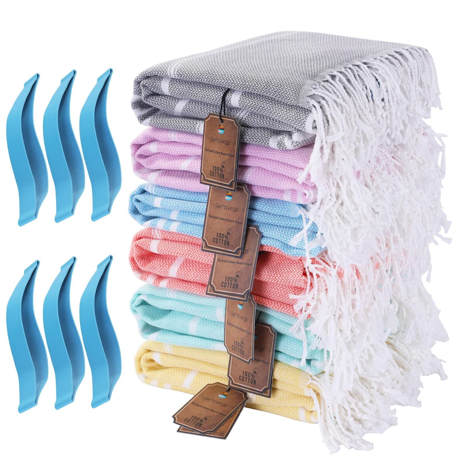 8 Pack Turkish Beach Towels - Oversized Quick Dry Pool Towels, Lightweight Sand Free Towels For Beach, Yoga, Travel 6 thumbnail image
