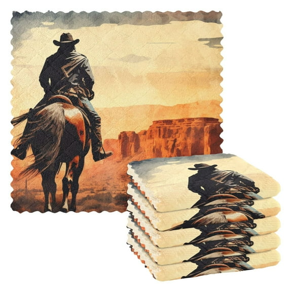 6 Packs Cowboy Riding Horse Kitchen Dish Towels Soft Absorbent Dish Cloths 11"x11"