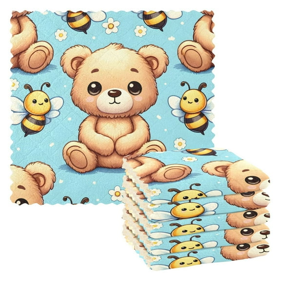 6 Packs Cute Bear and Bee Kitchen Dish Towels Soft Absorbent Dish Cloths 11"x11"