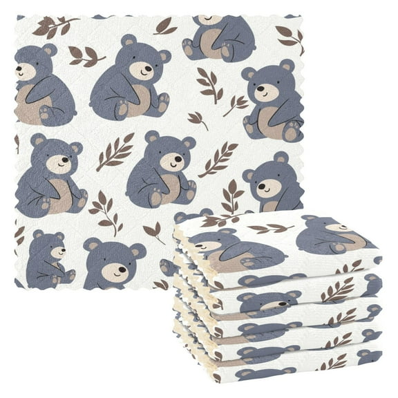 6 Packs Cute Bear and Leaf Kitchen Dish Towels Soft Absorbent Dish Cloths 11"x11"