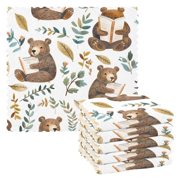 6 Packs Cute Bears Read Books Kitchen Dish Towels Soft Absorbent Dish Cloths 11"x11"