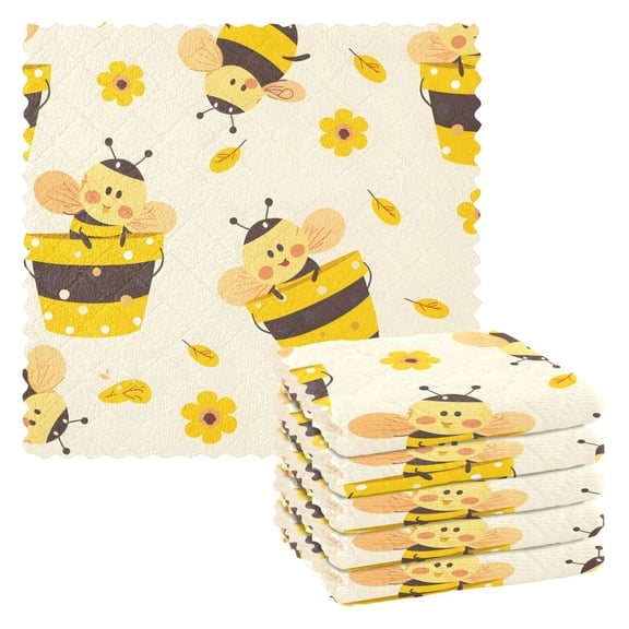 6 Packs Cute Cartoon Bees and Flower Kitchen Dish Towels Soft Absorbent Dish Cloths 11"x11"