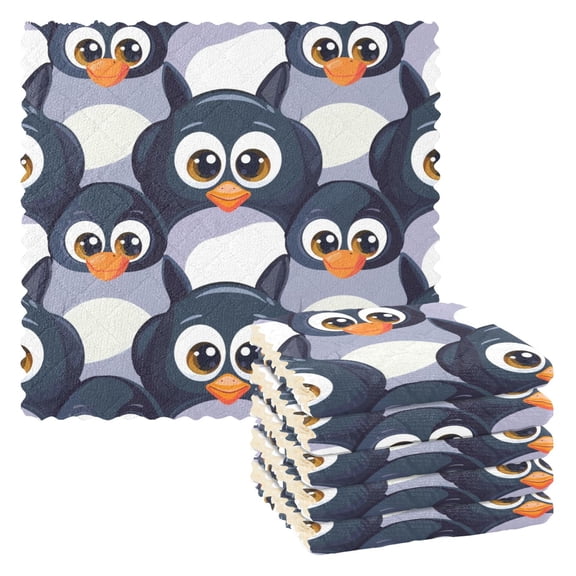 6 Packs Cute Cartoon Penguins Kitchen Dish Towels Soft Absorbent Dish Cloths 11"x11"