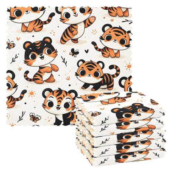 6 Packs Cute Cartoon Tiger Kitchen Dish Towels Soft Absorbent Dish Cloths 11"x11"