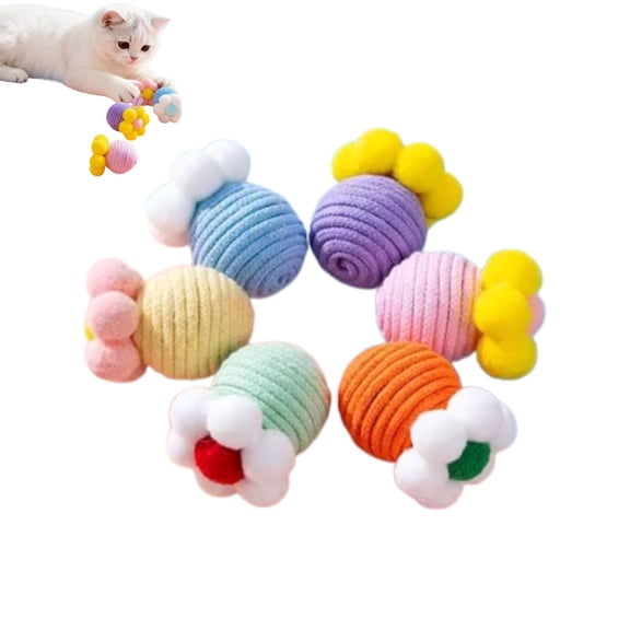 6 Packs Cute Colorful Cat Toy Balls with Bell, 2 Inches Bite-Resistant Kitten Toy Floral for Indoor Cats