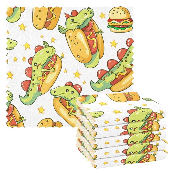 6 Packs Cute Dragon in Hot Dog Kitchen Dish Towels Soft Absorbent Dish Cloths 11"x11"