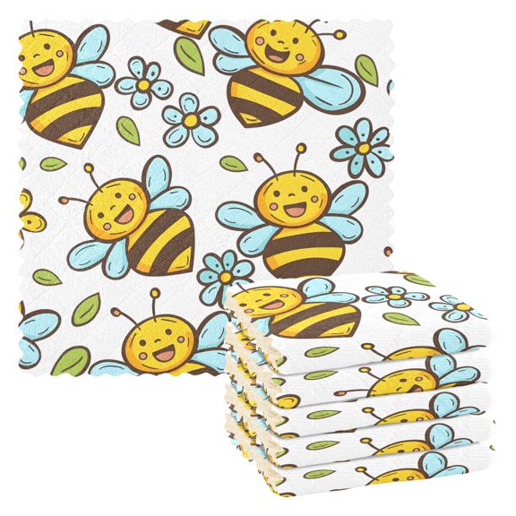 6 Packs Cute Funny Bee Kitchen Dish Towels Soft Absorbent Dish Cloths 11"x11"