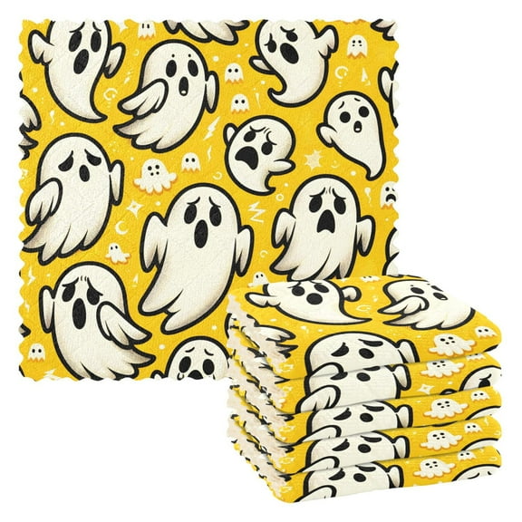 6 Packs Cute Ghosts Kitchen Dish Towels Soft Absorbent Dish Cloths 11"x11"