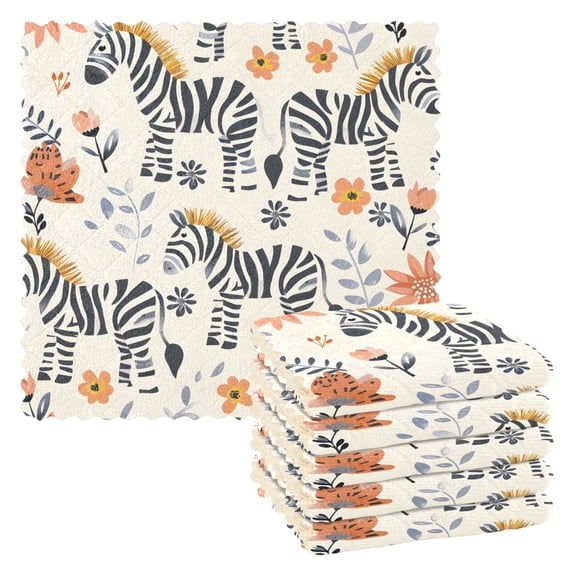 6 Packs Cute Hand Drawn Zebras Kitchen Dish Towels Soft Absorbent Dish Cloths 11"x11"