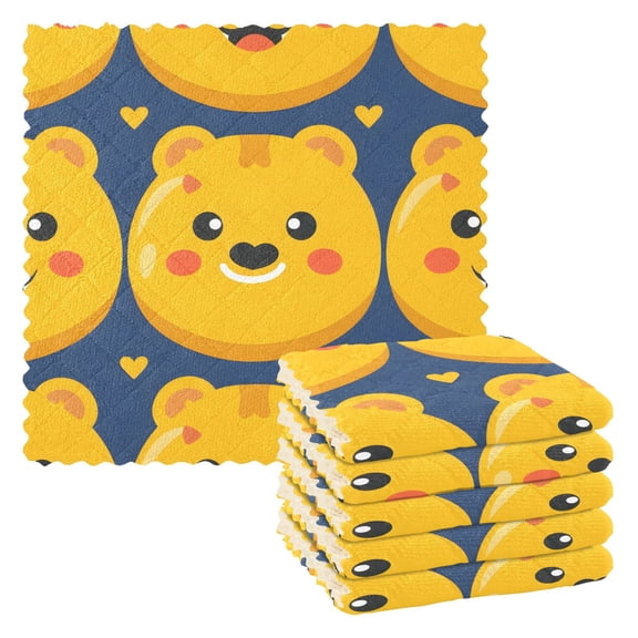6 Packs Cute Happy Bears Kitchen Dish Towels Soft Absorbent Dish Cloths 11"x11"