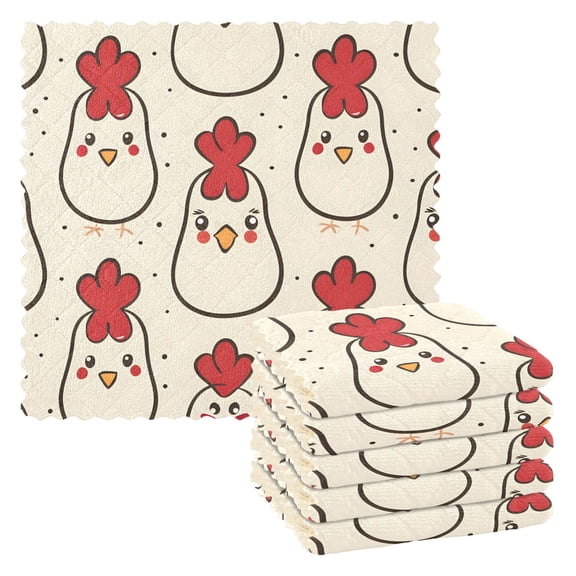 6 Packs Cute Line Chicken Kitchen Dish Towels Soft Absorbent Dish Cloths 11"x11"