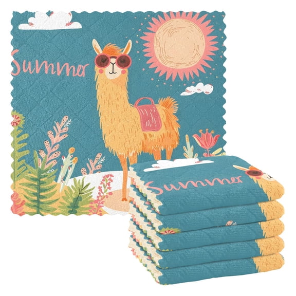 6 Packs Cute Llama with Summer Sun Kitchen Dish Towels Soft Absorbent Dish Cloths 11"x11"