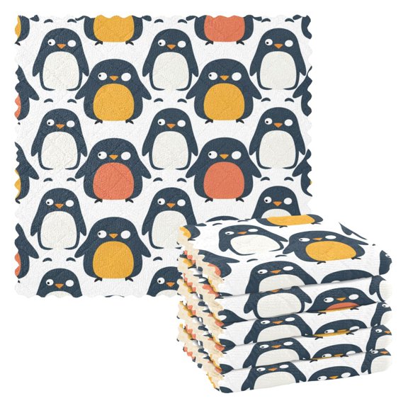 6 Packs Cute Minimalistic Penguins Kitchen Dish Towels Soft Absorbent Dish Cloths 11"x11"
