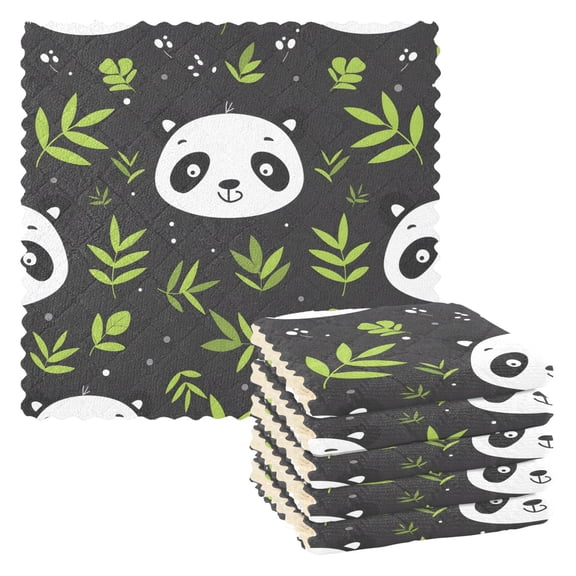 6 Packs Cute Panda Face and Leaf Kitchen Dish Towels Soft Absorbent Dish Cloths 11"x11"